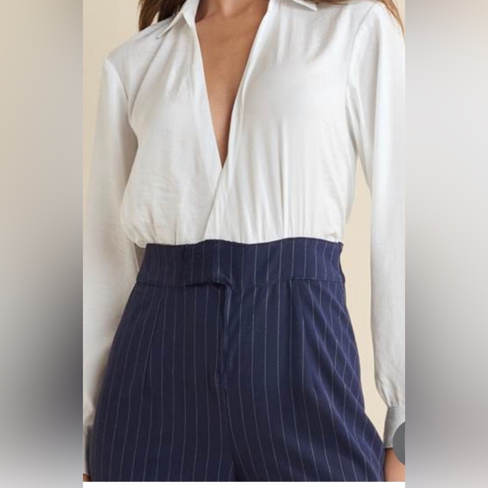 Blue and White Pinstripe Jumpsuit - Picture 15 of 16
